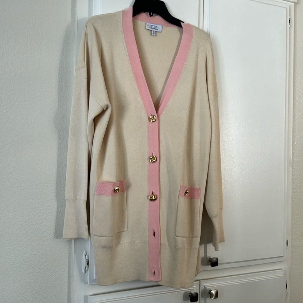 Cream and pink long cardigan